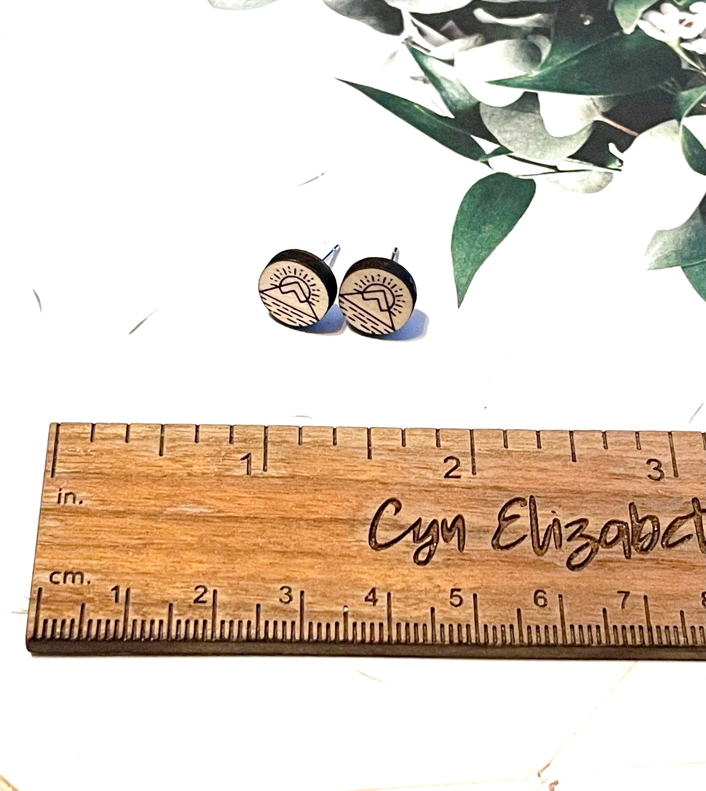 Mountain Sunrise Wood Stud Earrings