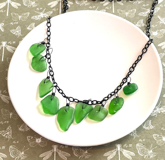 Kelly Green Sea Glass Statement Necklace