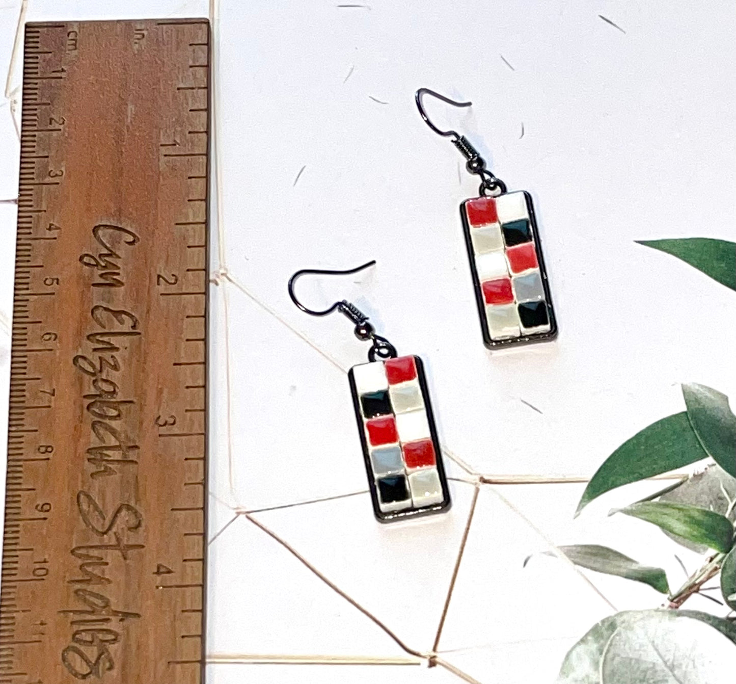 Red and Black Mini Tile Earrings