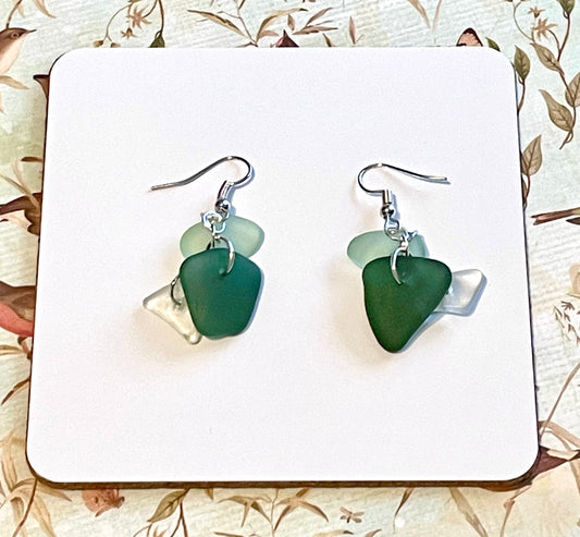 Olive and Aqua Sea Glass Earrings