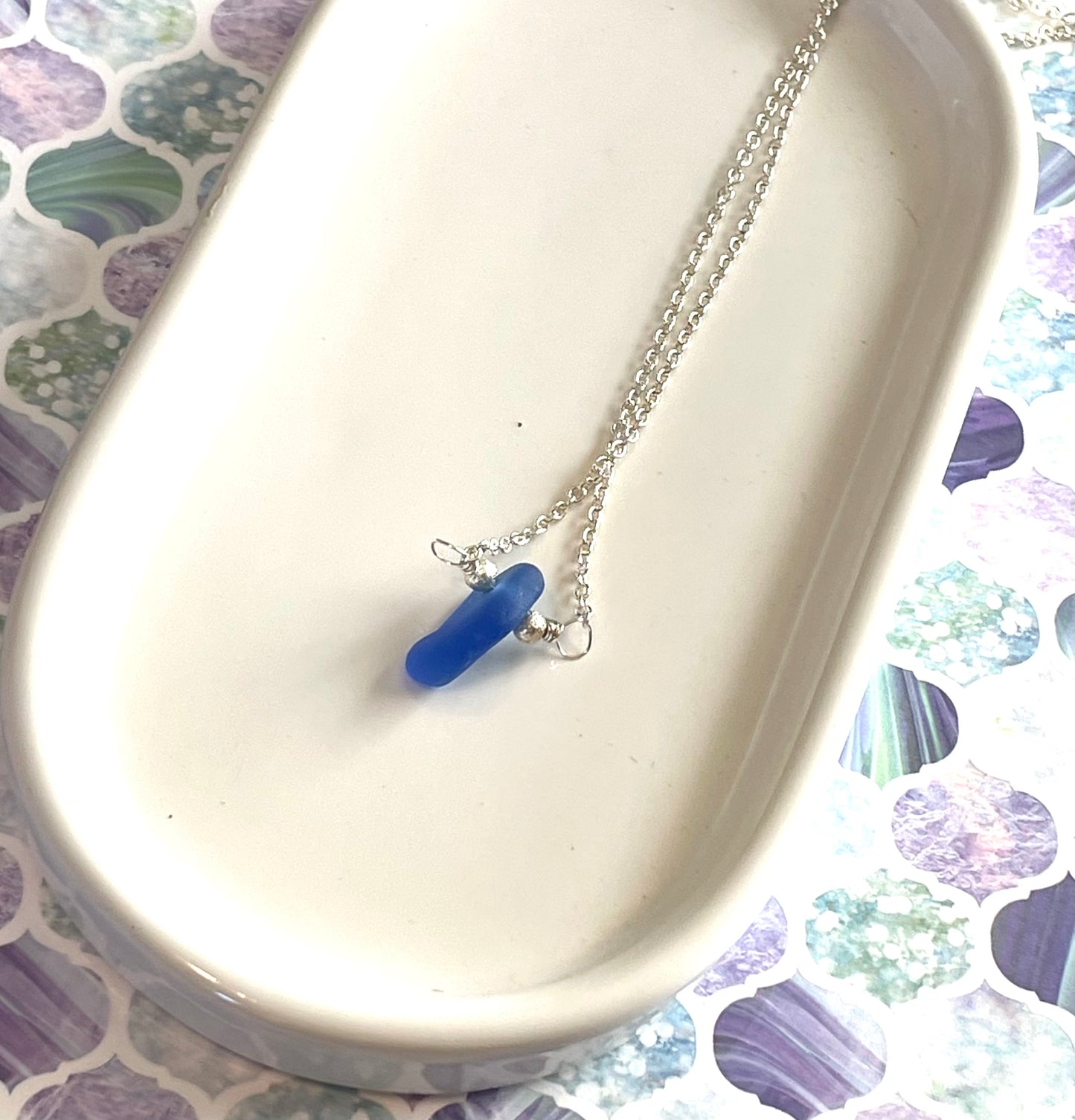 Cornflower Blue Sea Glass Choker Necklace