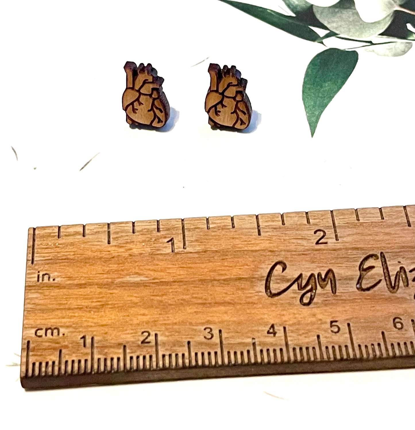 Anatomical Heart  Wood Stud Earrings