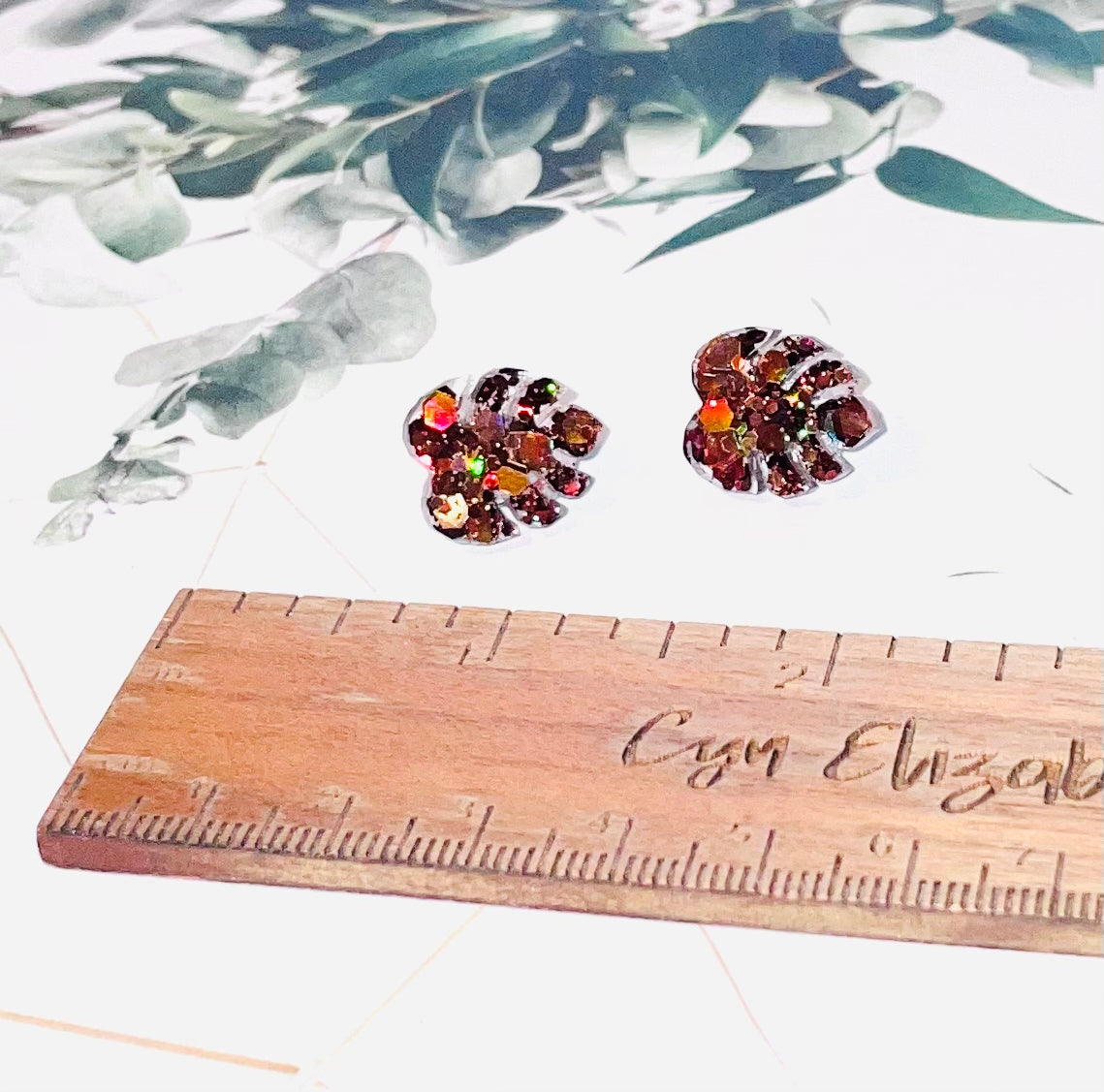 Bronze Leaf Glitter Stud Earrings