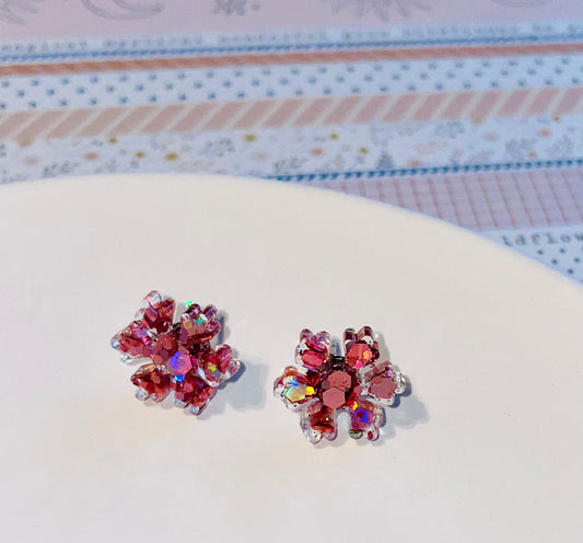 Pink Snowflake Glitter Stud Earrings