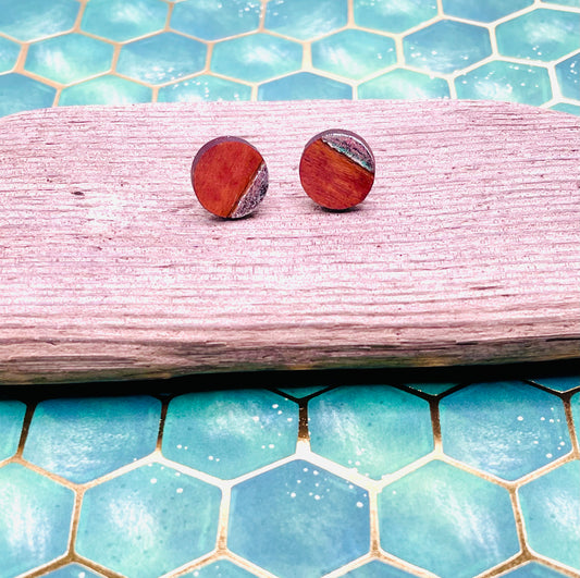 Silver and Wood Stud Earrings