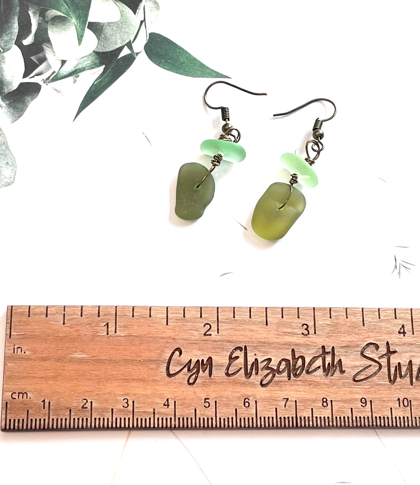 Forest Green and Aqua Sea Glass Earrings