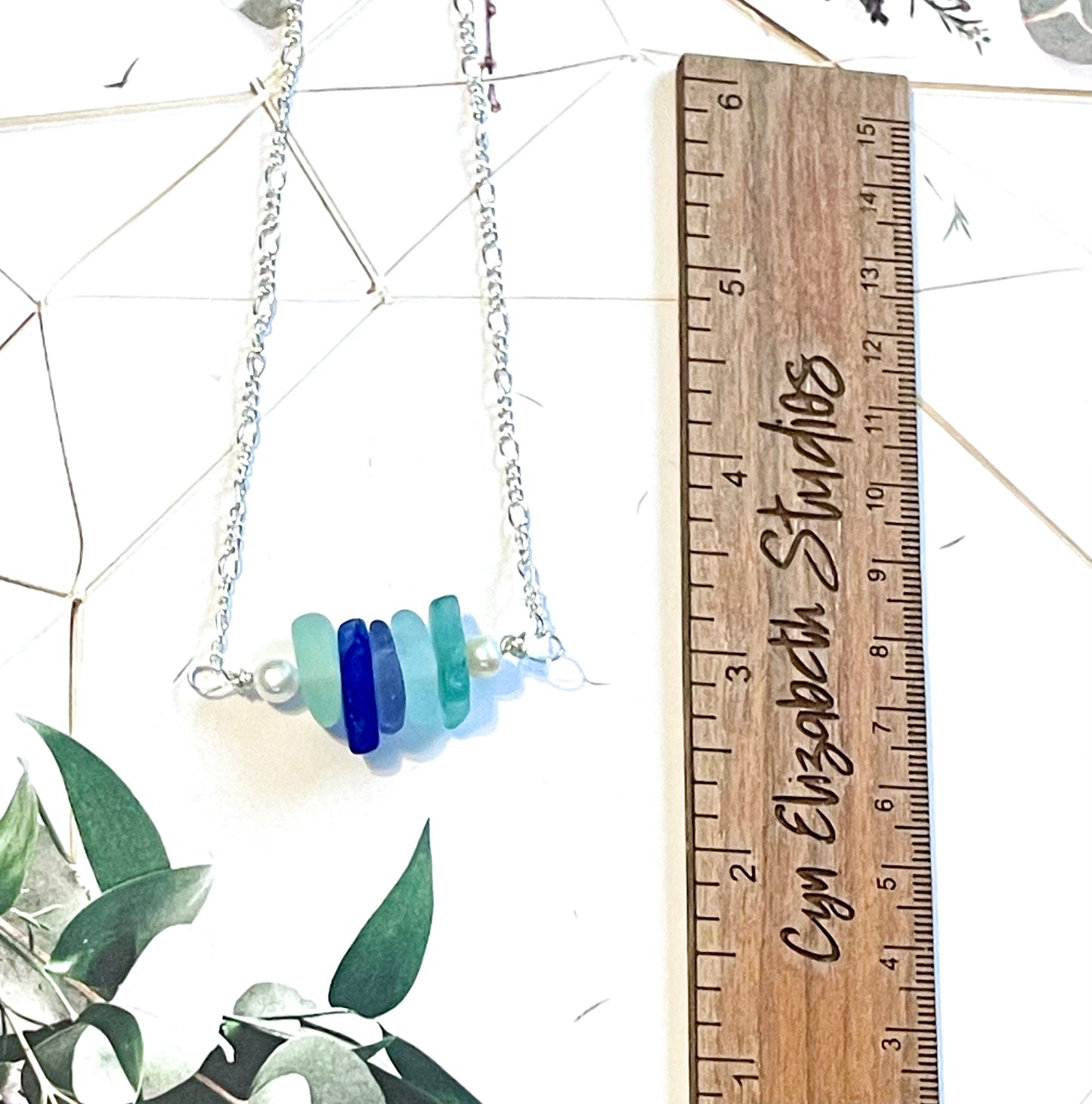 Blue Sea Glass Mini Bar Necklace