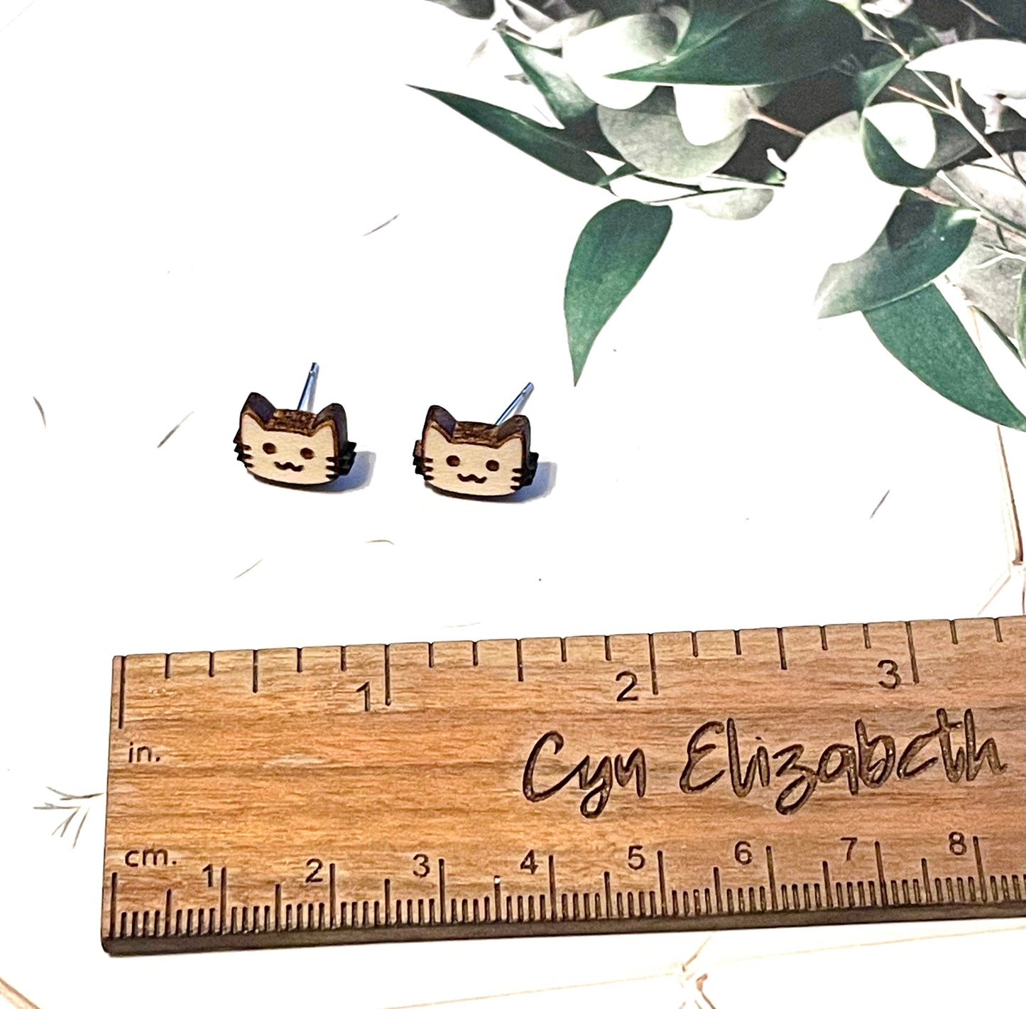 Cat Wood Stud Earrings