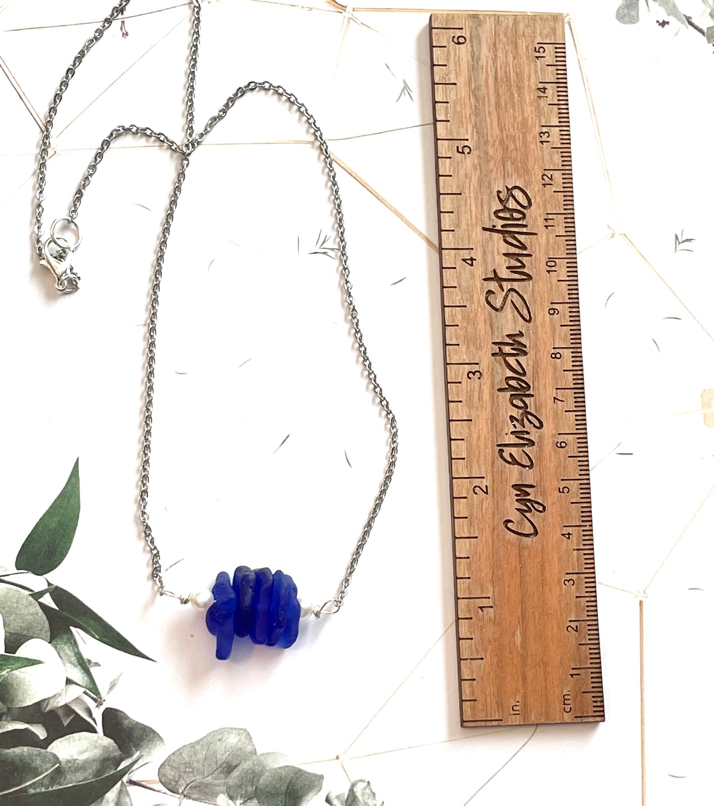 Cobalt Blue Sea Glass Mini Bar Necklace