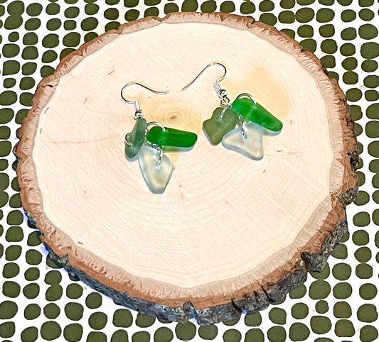 Green and Olive Sea Glass Earrings