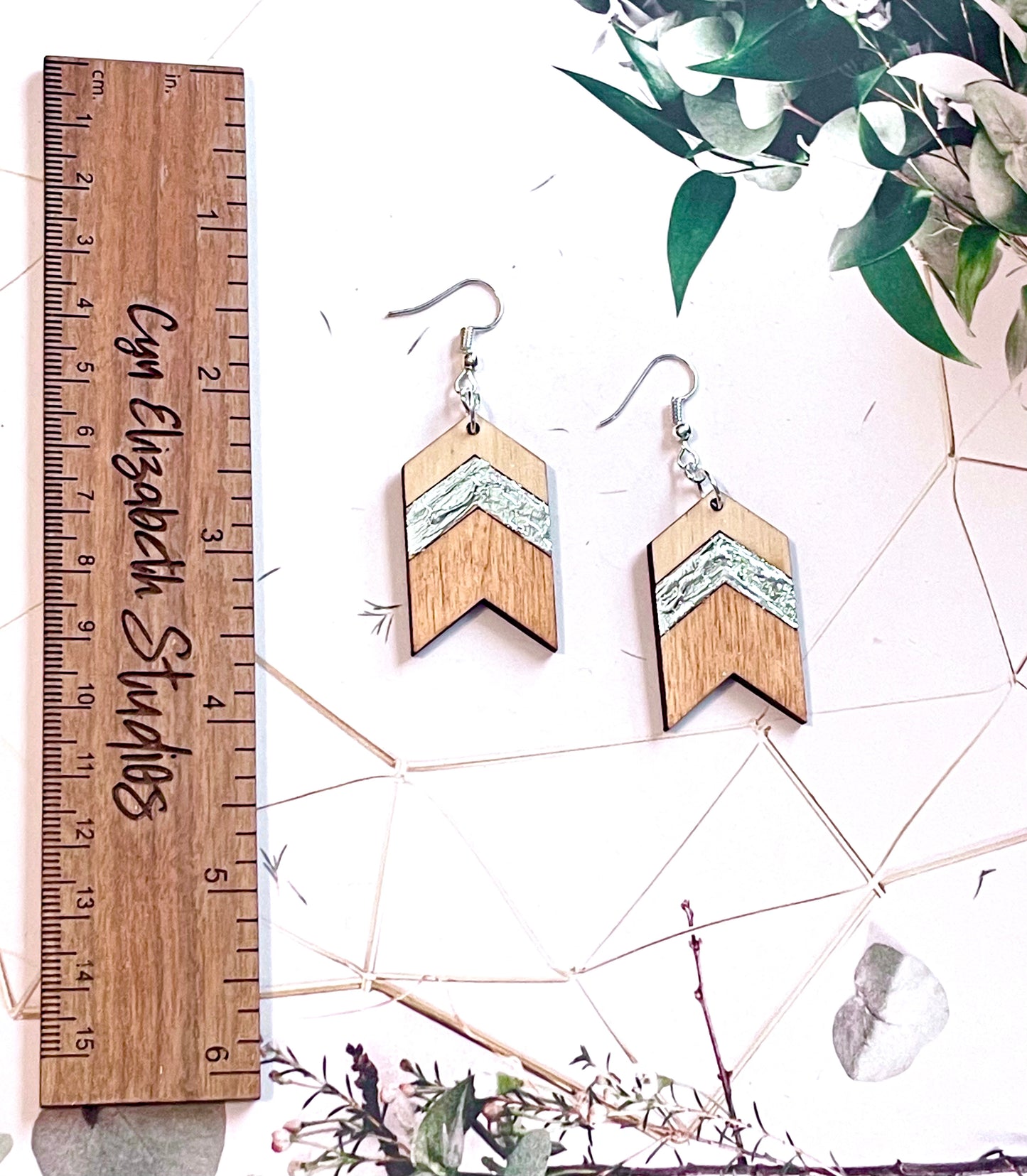 Chevron Wood Earrings with Silver Inlay