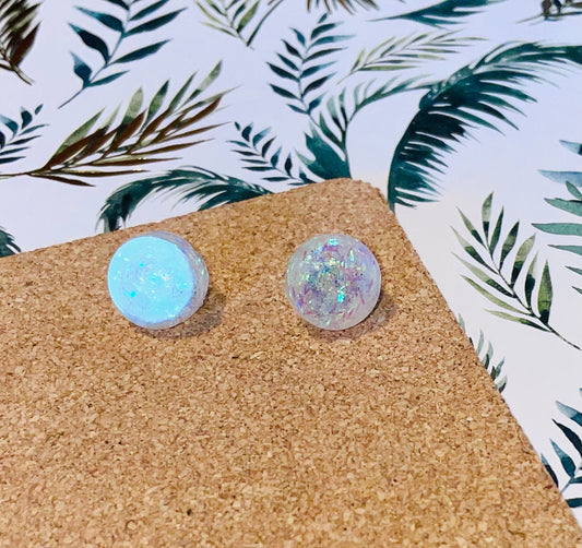 Round Opal Glitter Stud Earrings