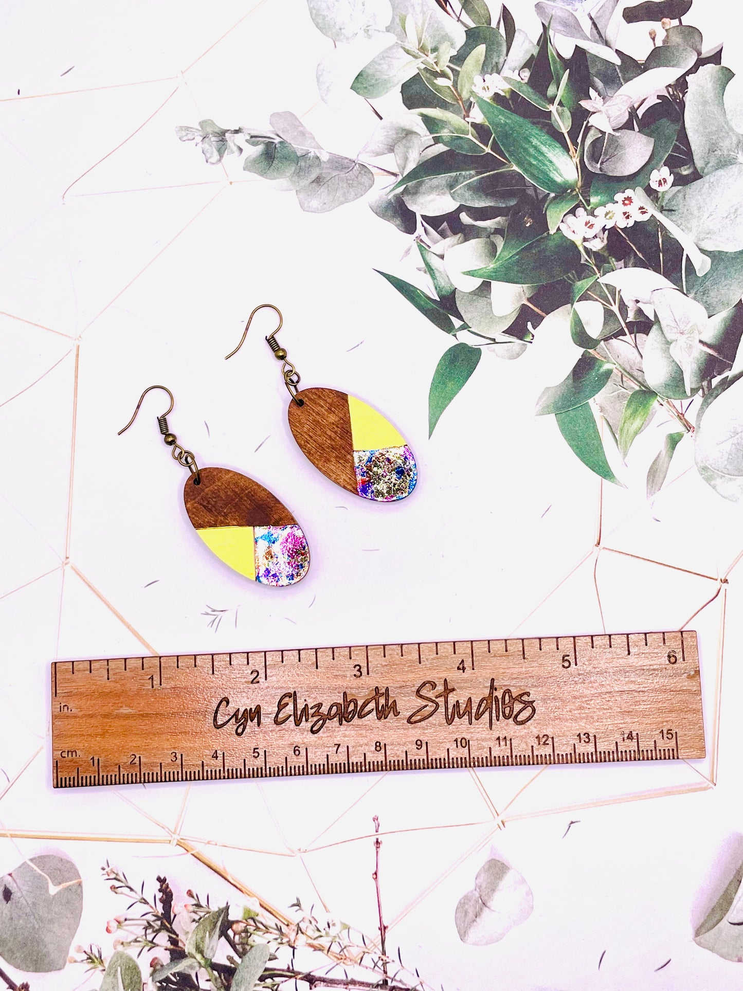 Yellow and Funfetti Wooden Earrings