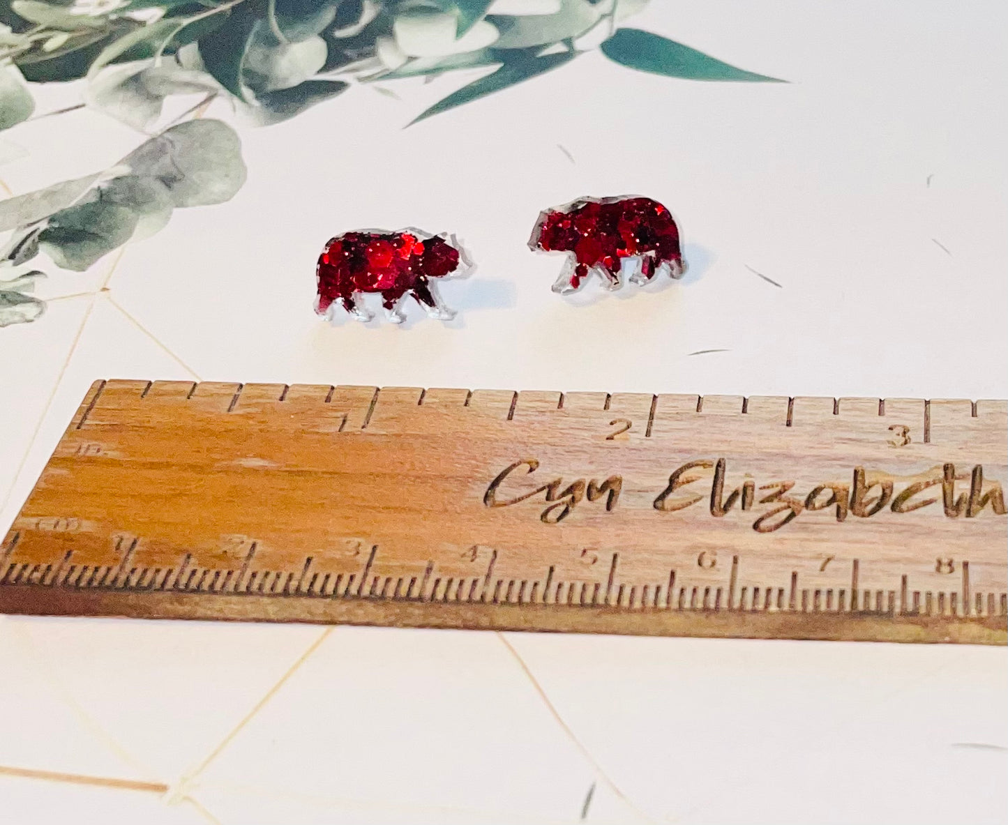 Red Bear  Glitter Stud Earrings