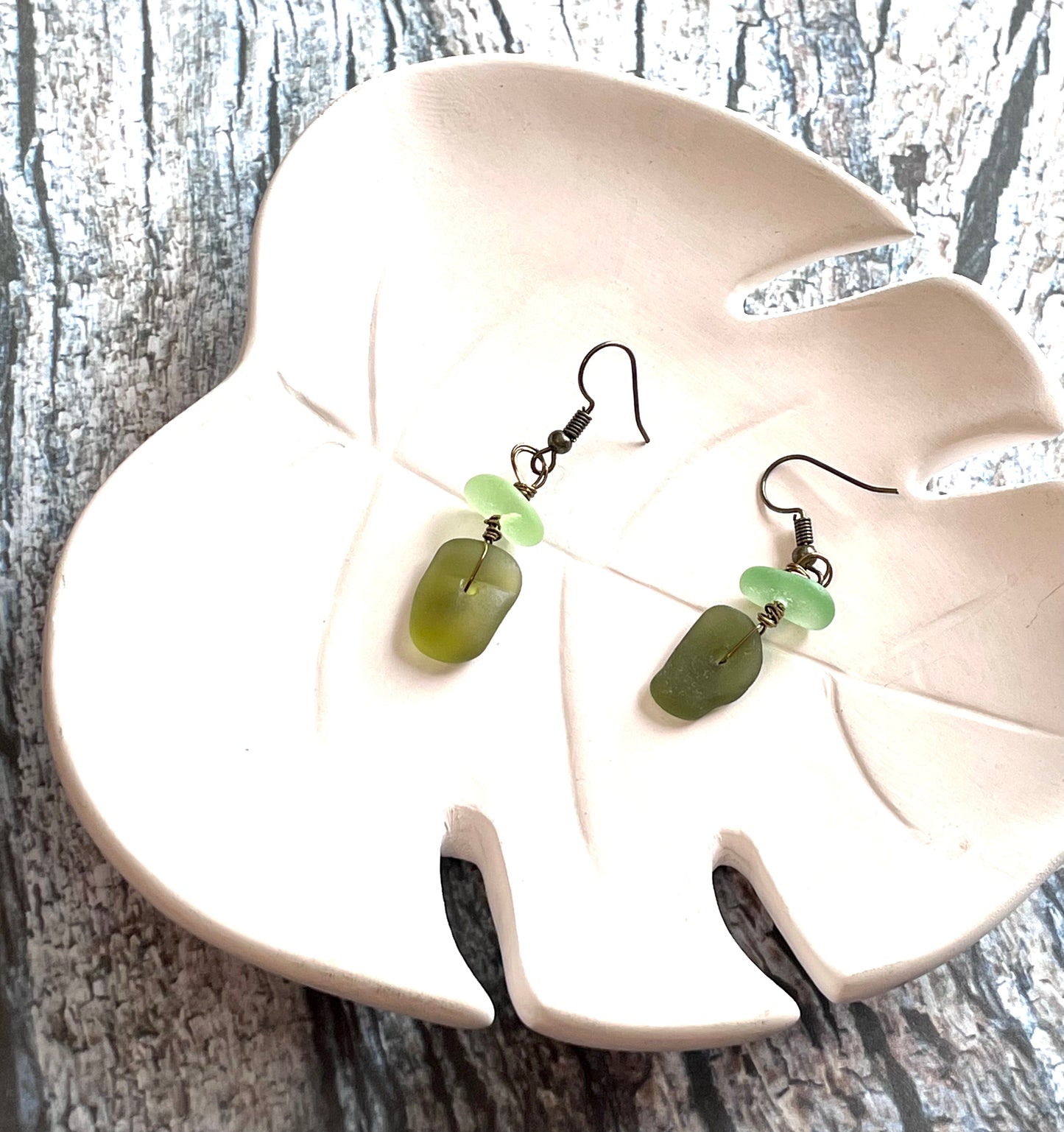 Forest Green and Aqua Sea Glass Earrings