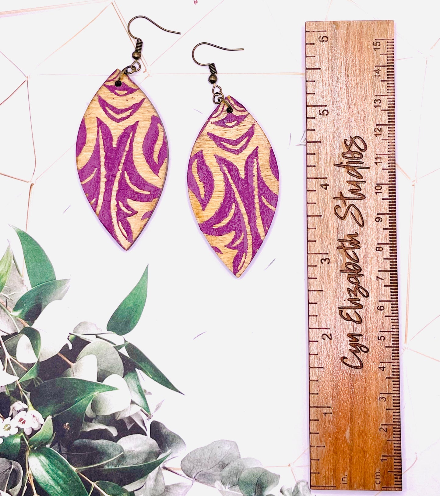 Purple Screenprint Wood Earrings