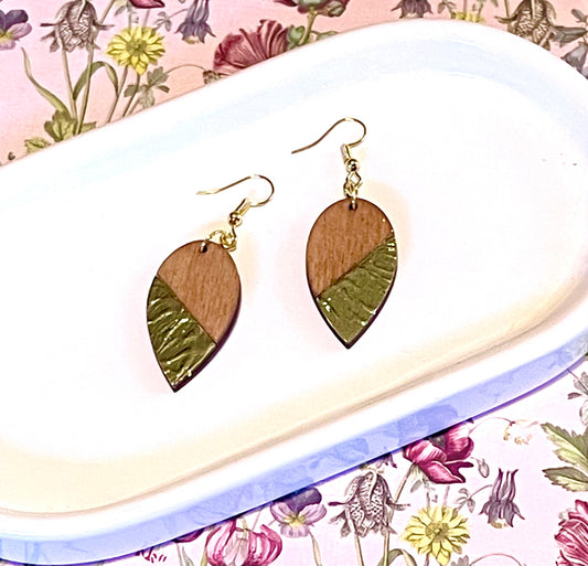 Gold Leaf Wood Earrings
