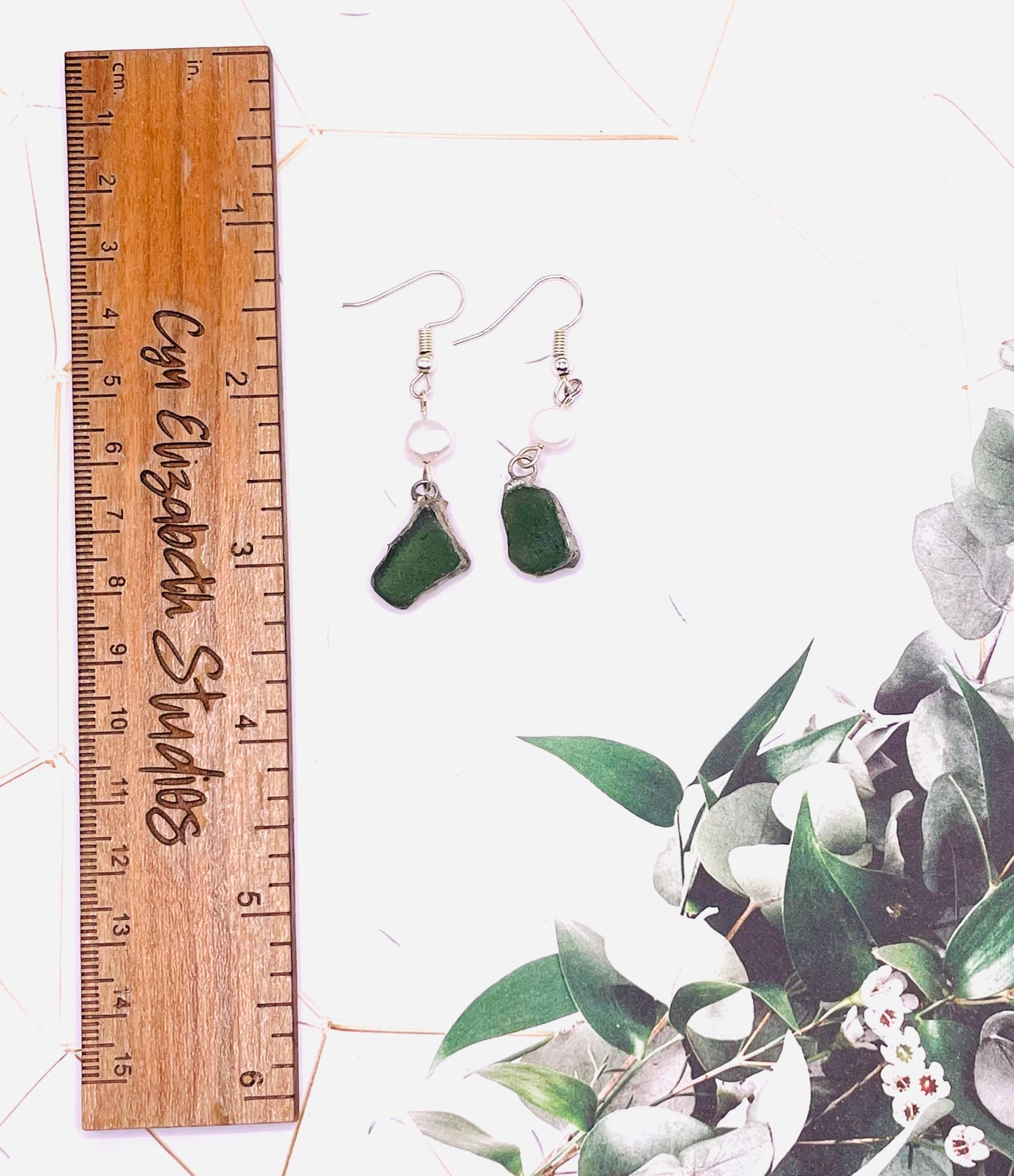 Forest Green Sea Glass Earrings