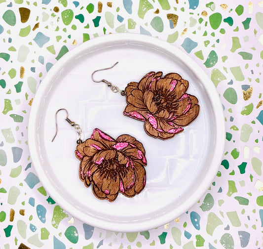 Floral Wood Statement Earrings