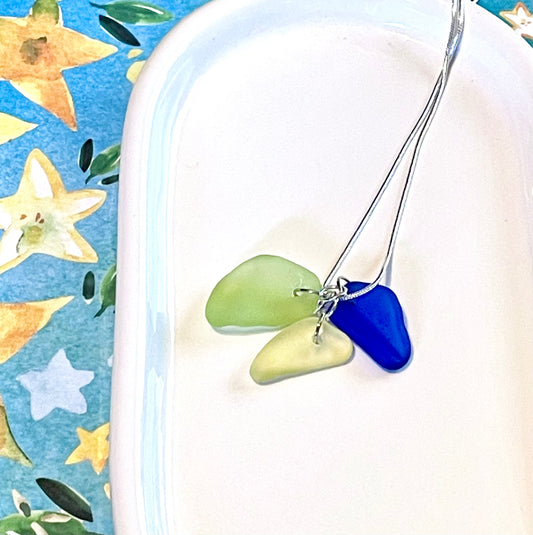 Blue, Green, and Yellow Sea Glass Necklace