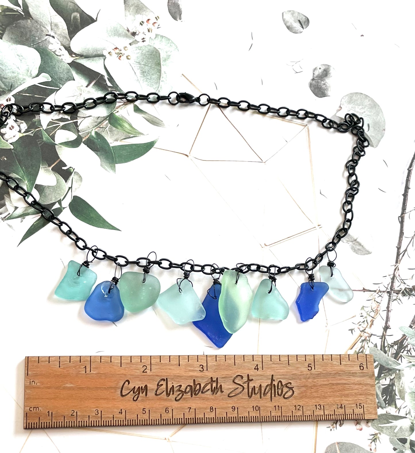 Blue Sea Glass Lucky 9’s Statement Necklace