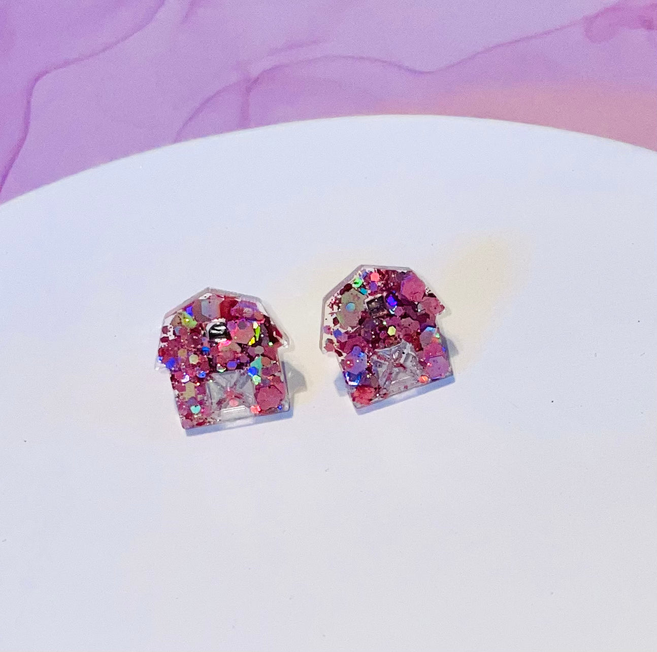 Pink Barn Glitter Stud Earrings