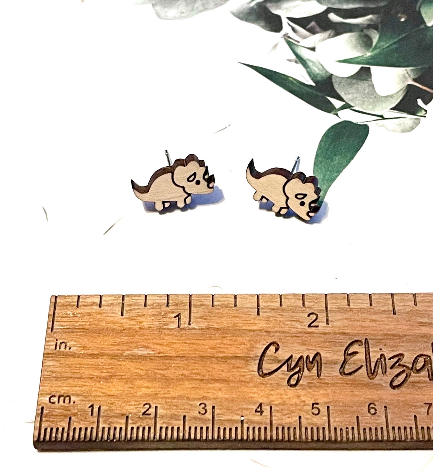 Triceratops Wood Stud Earrings