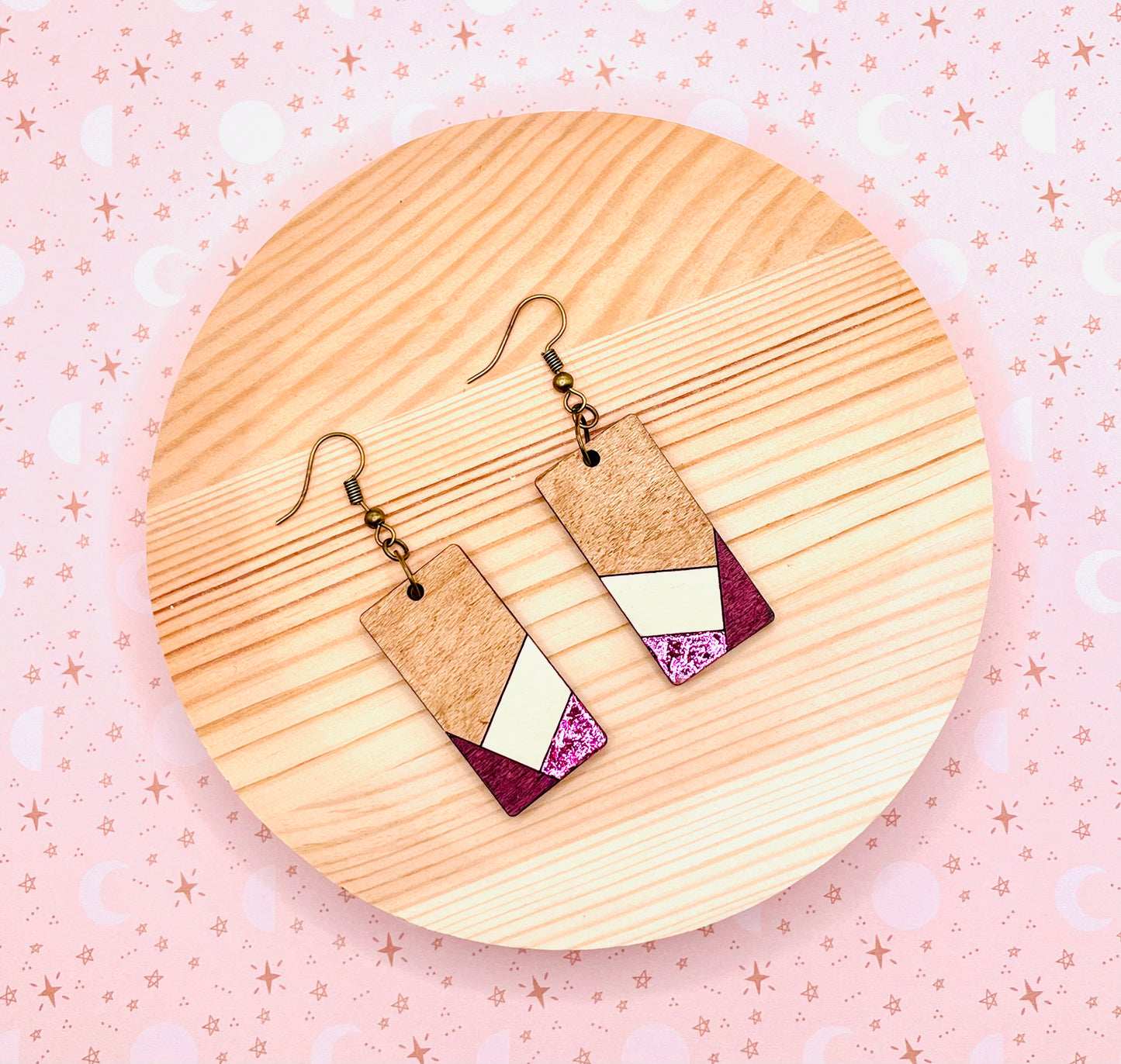 Pink Wooden Earrings