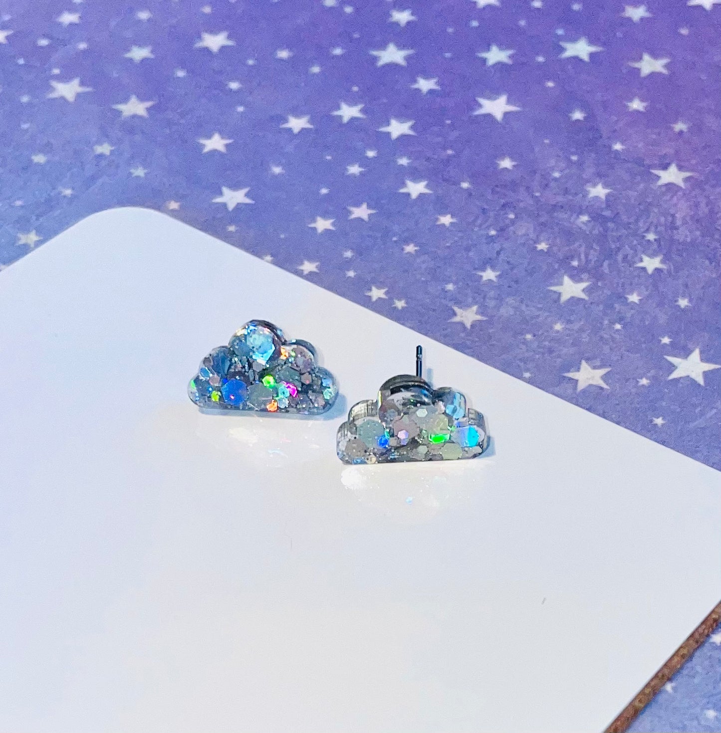 Silver Cloud Glitter Stud Earrings