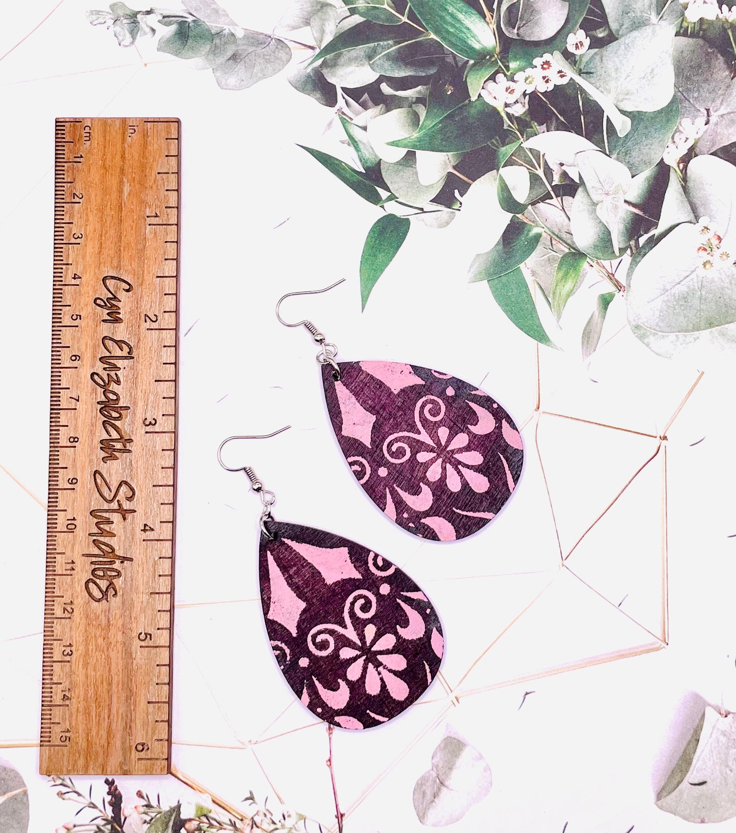 Pink Screenprint Wood Earrings