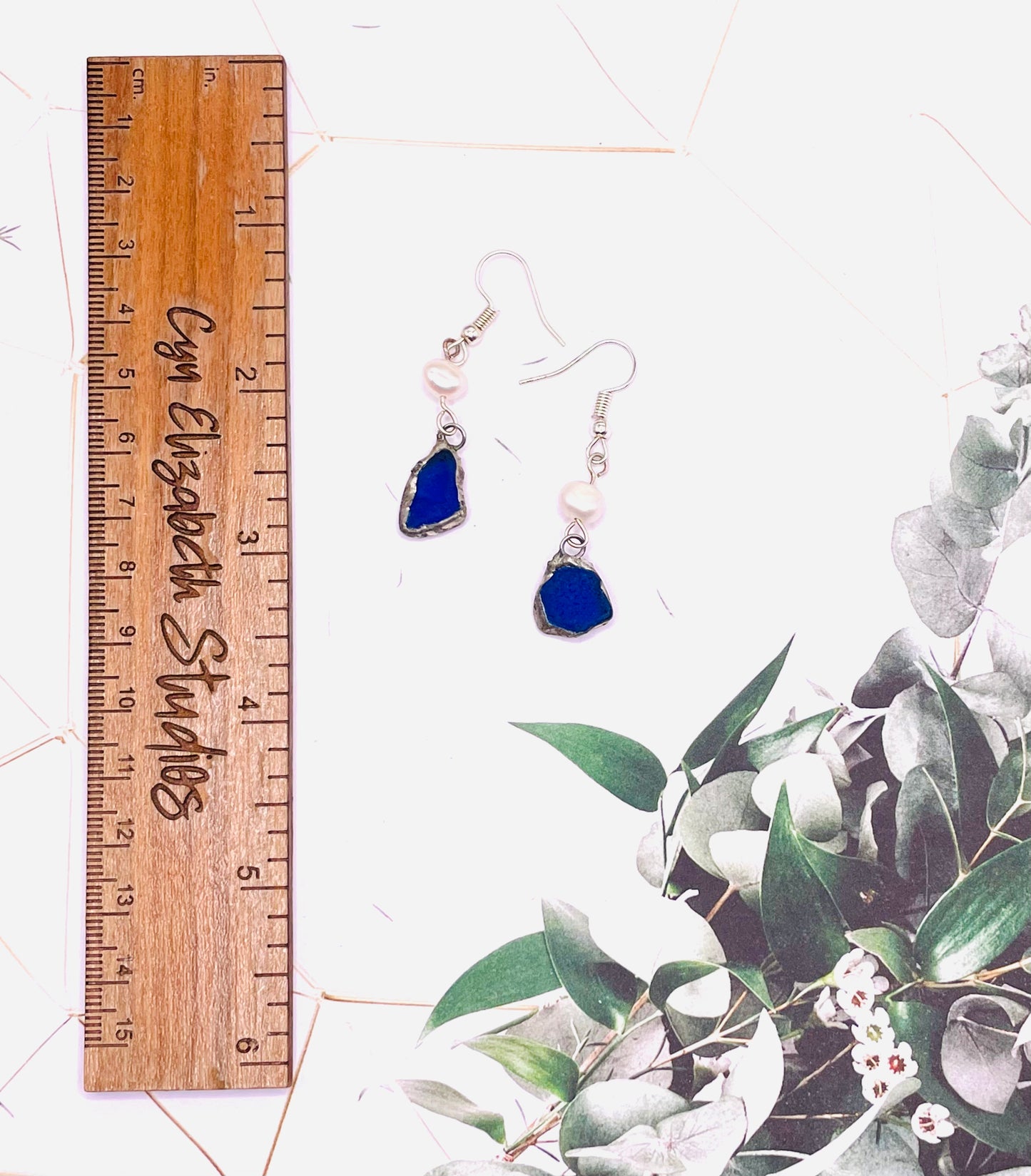 Cobalt Blue Sea Glass and Pearl Earrings