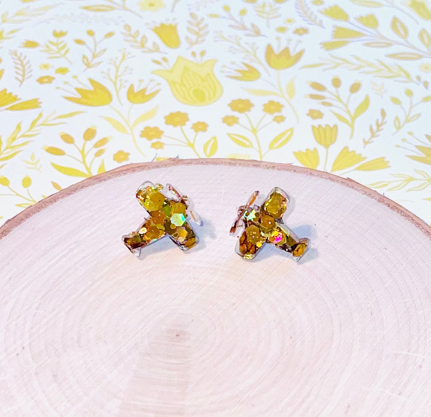 Yellow Plane Glitter Stud Earrings