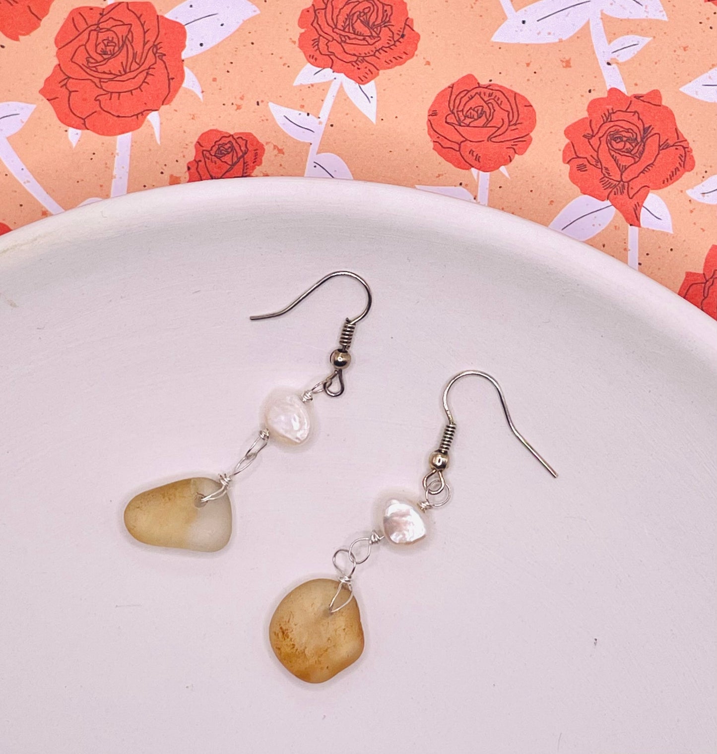 Orange Sea Glass Earrings