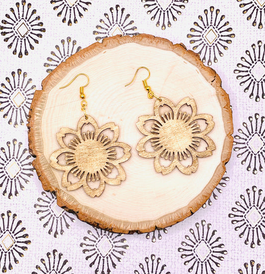 Cutout Flower Wooden Earrings