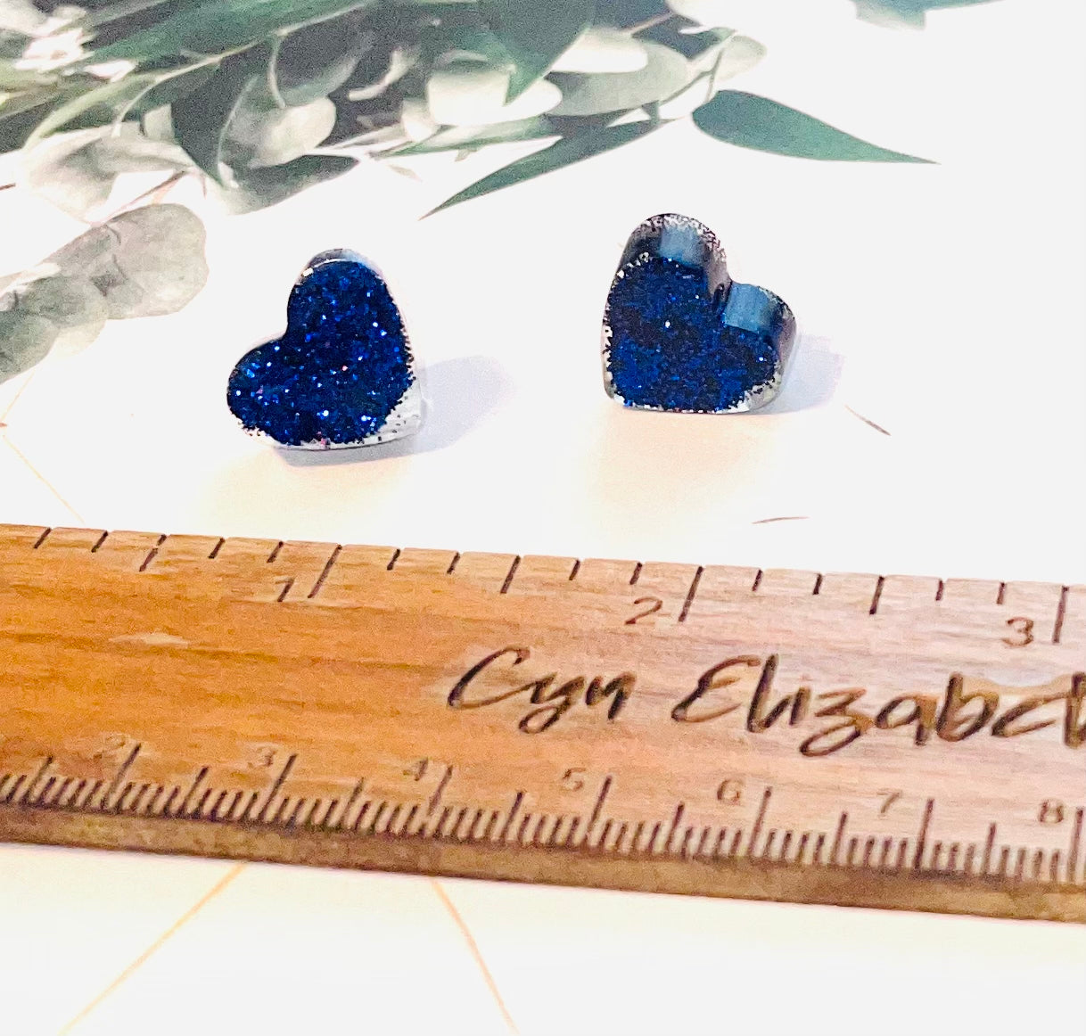 Blue Heart Glitter Stud Earrings