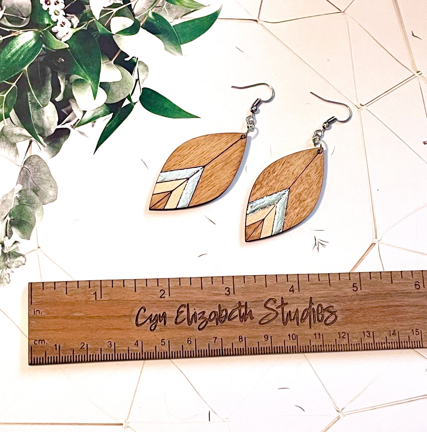 Silver Leaf Wood Earrings