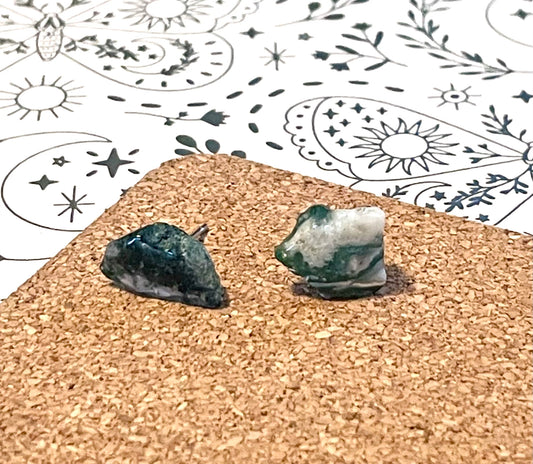 Moss Agate Chip Stud Earrings