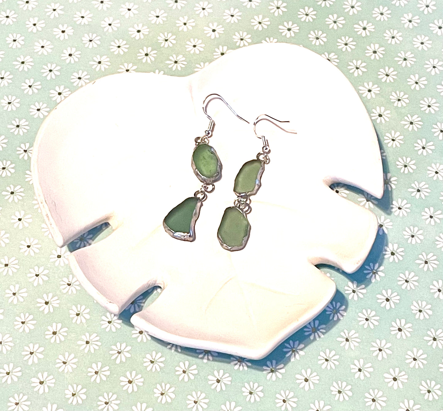 Aqua Sea Glass Duo Earrings