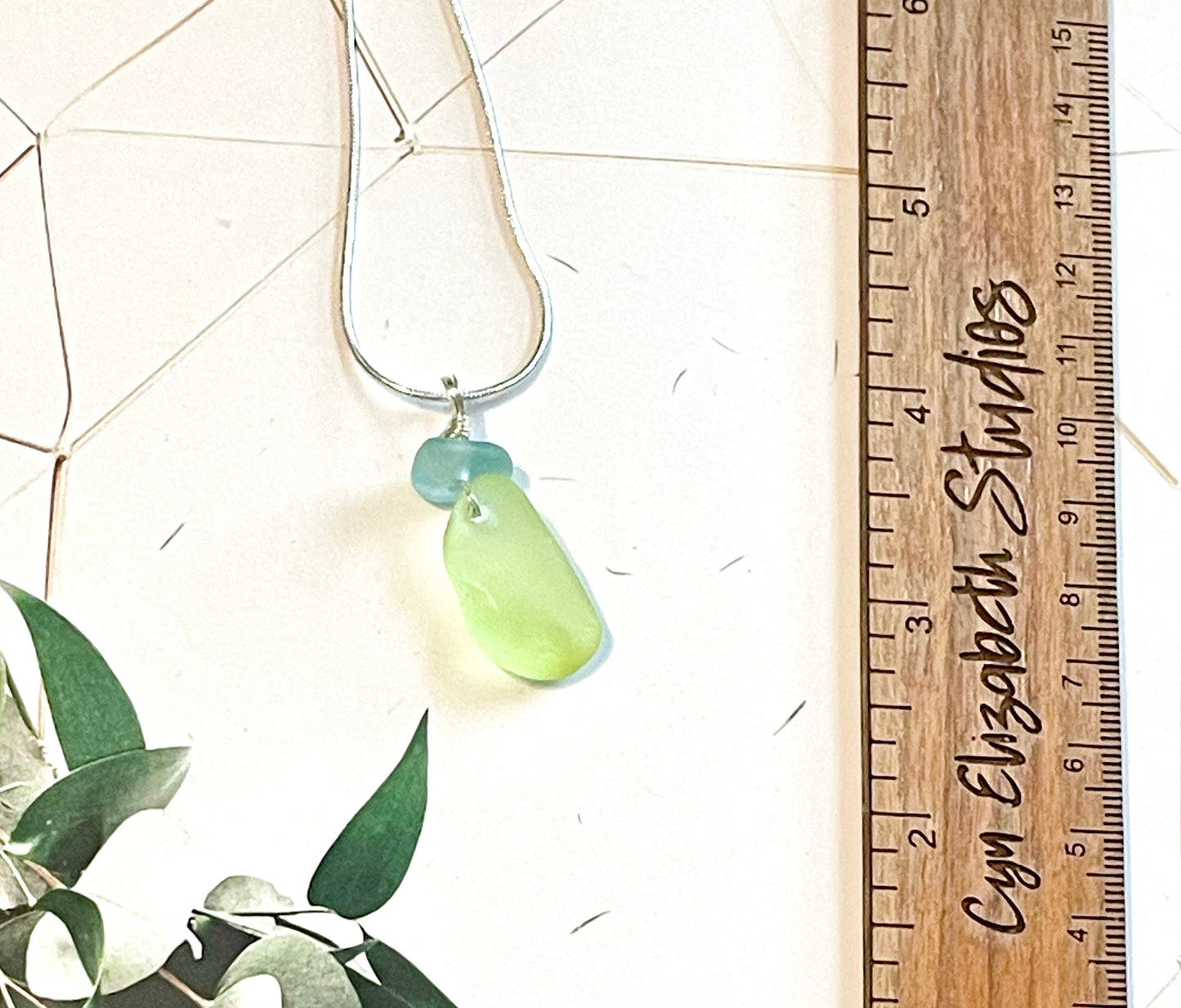 Lime and Bright Blue Sea Glass Necklace