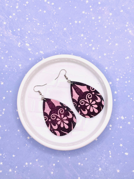 Pink Screenprint Wood Earrings