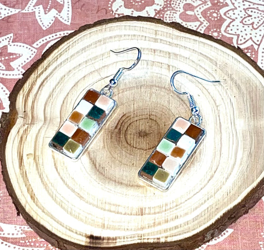 Dark Green Mini Tile Earrings