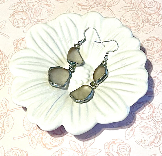 Pale Yellow Duo Sea Glass Earrings