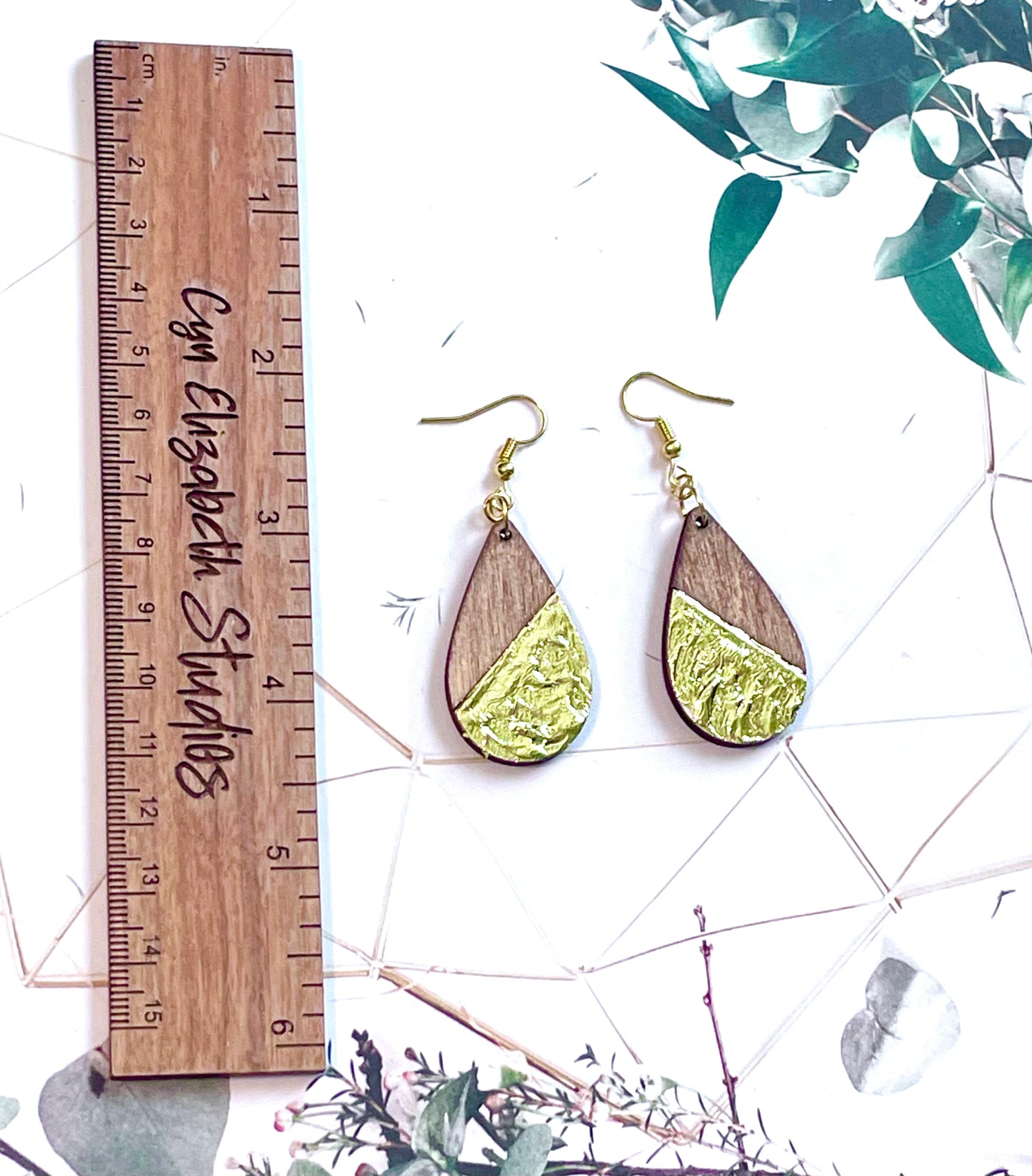 Bisected Wood Earrings with Gold Leaf