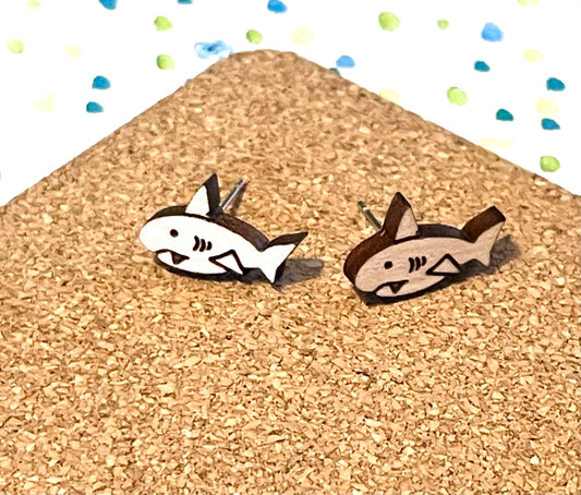 Tiny Shark Wood Stud Earrings