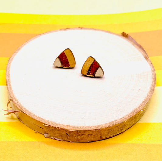 Candy Corn Wood Stud Earrings