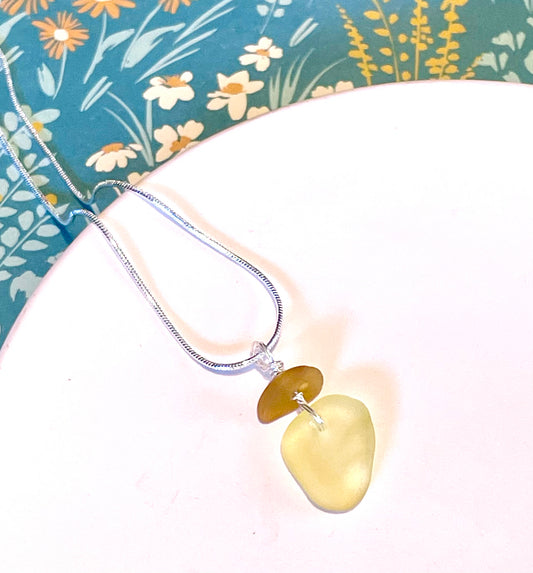 Yellow and Carmel Sea Glass Necklace