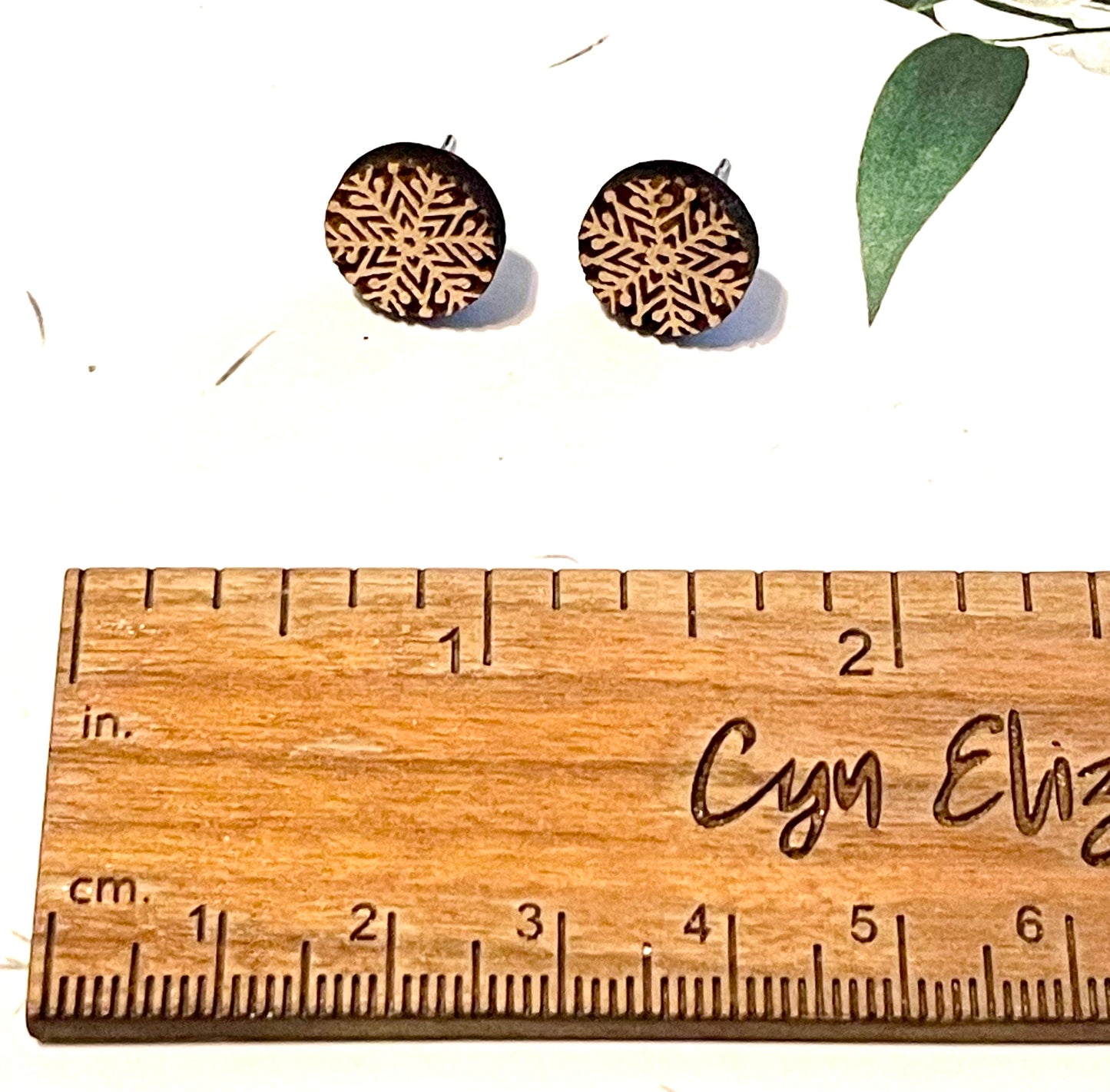 Tiny Snowflake Wood Stud Earrings