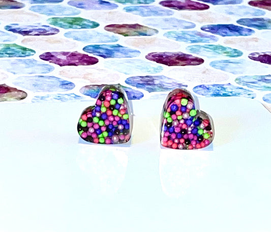 Heart Candy Sprinkles Stud Earrings
