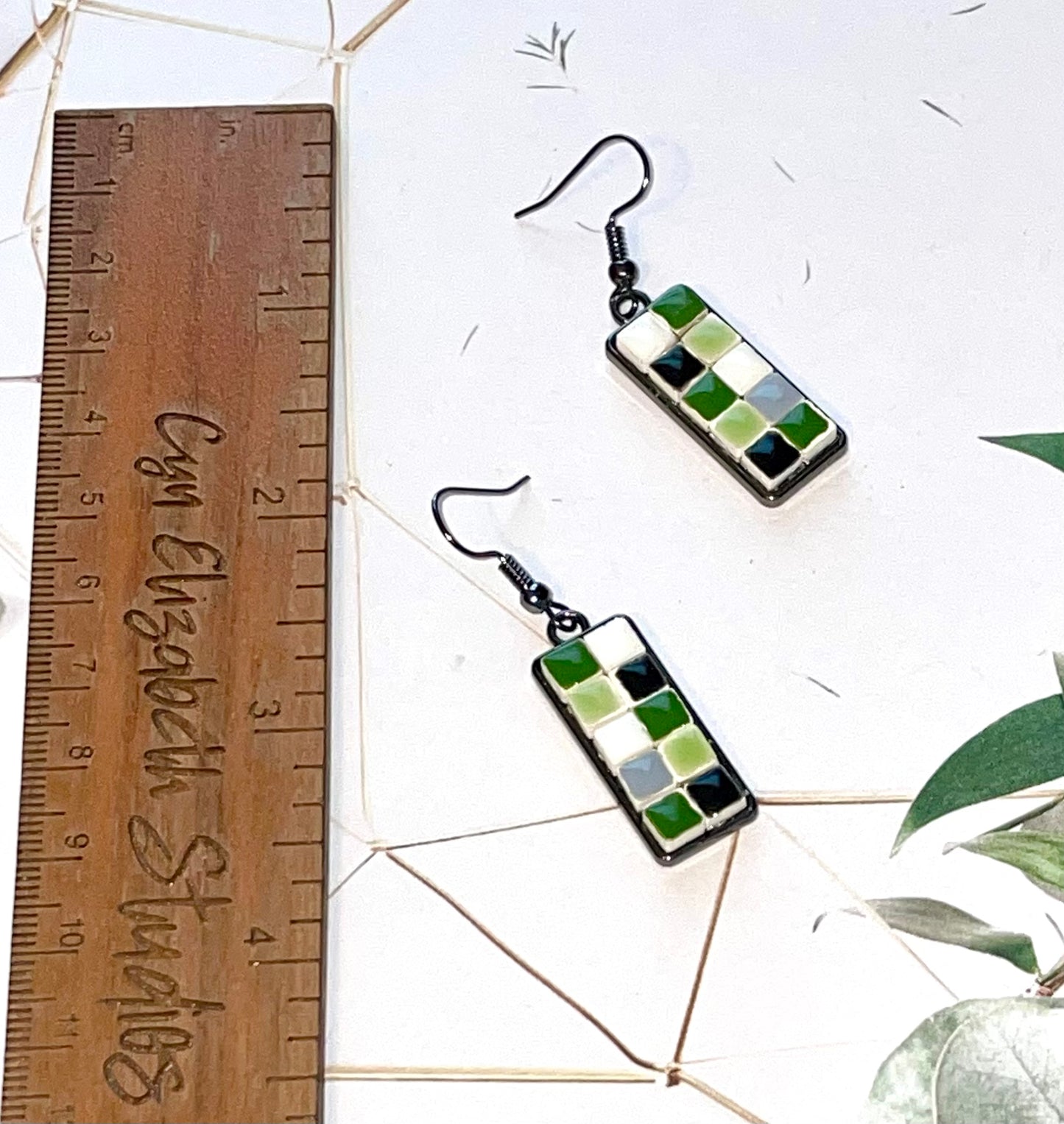 Green Mini Tile Earrings