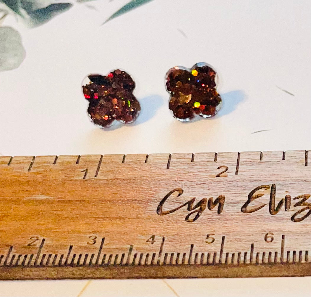 Bronze Glitter Stud Earrings